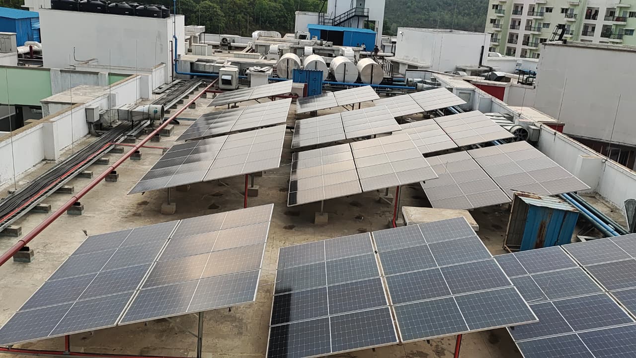 Rooftop solar PV array — integrated with HVAC plant room